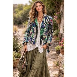 Alberto Makali VTG Womens Size 2 XS Multicolor Abstract Animal Blazer Jacket